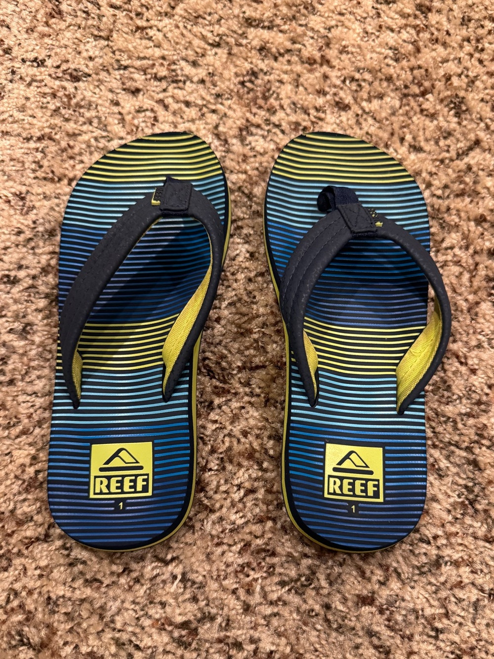 Reef Kids Blue and Yellow Striped Flip Flops